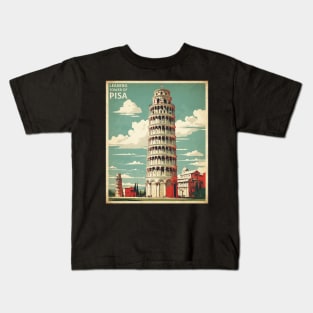 Leaning Tower of Pisa Italy Vintage Tourism Travel Poster Kids T-Shirt